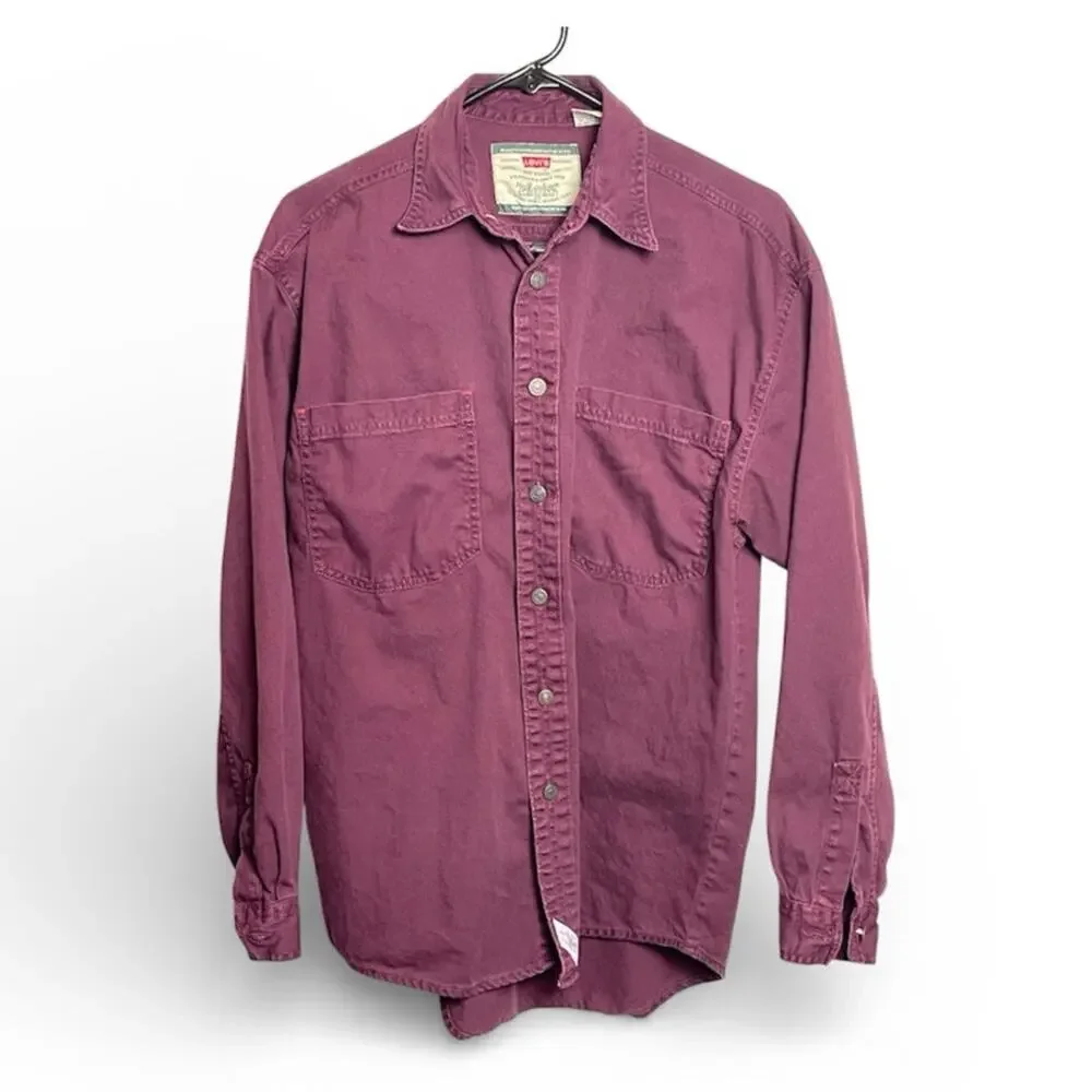 Vintage 90s Levi's Button Down Shirt Mens Small Burgundy Long Sleeve Brazil